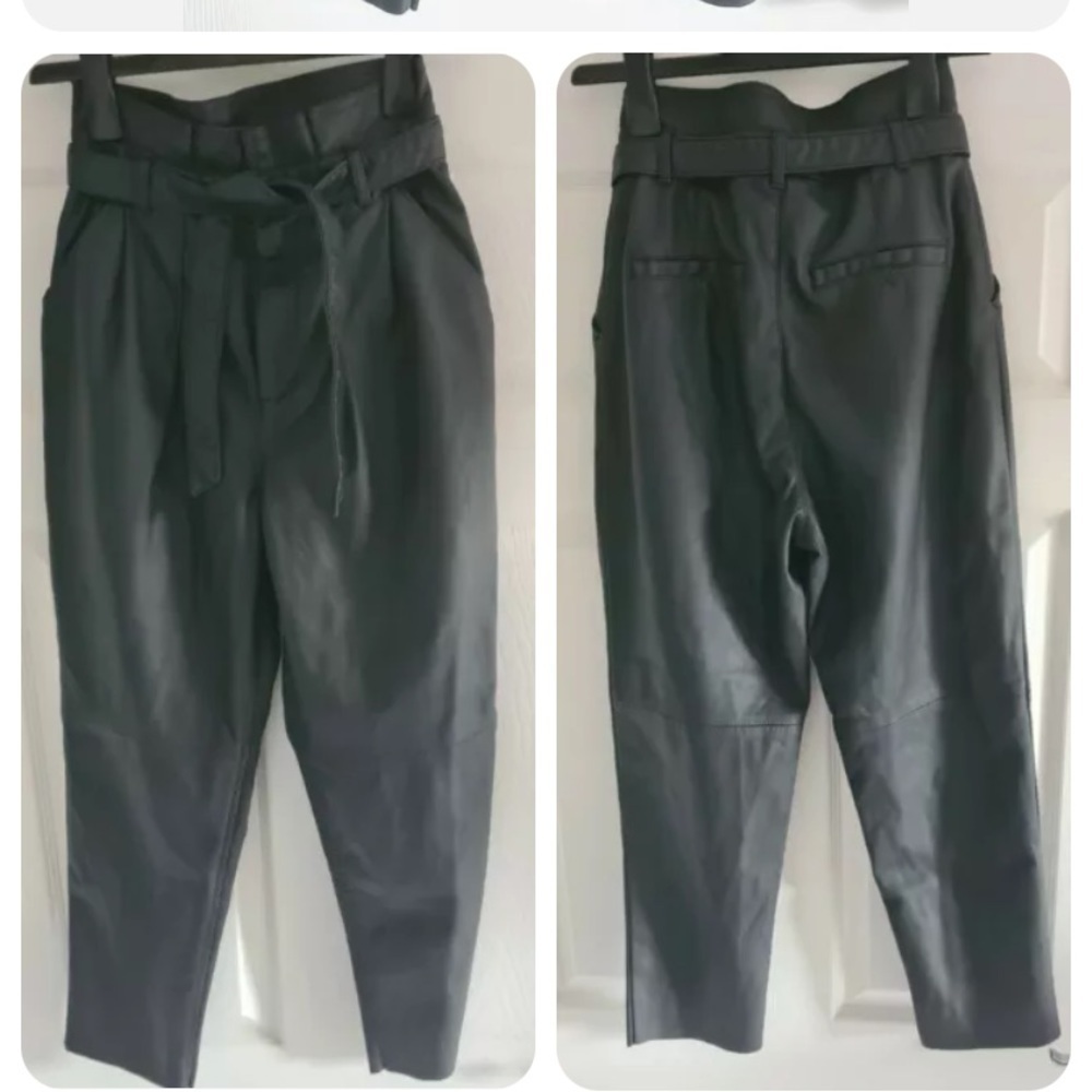 Free  people Nightfall Vegan leather paperbag waist crop trousers US 10 new - Picture 3 of 4